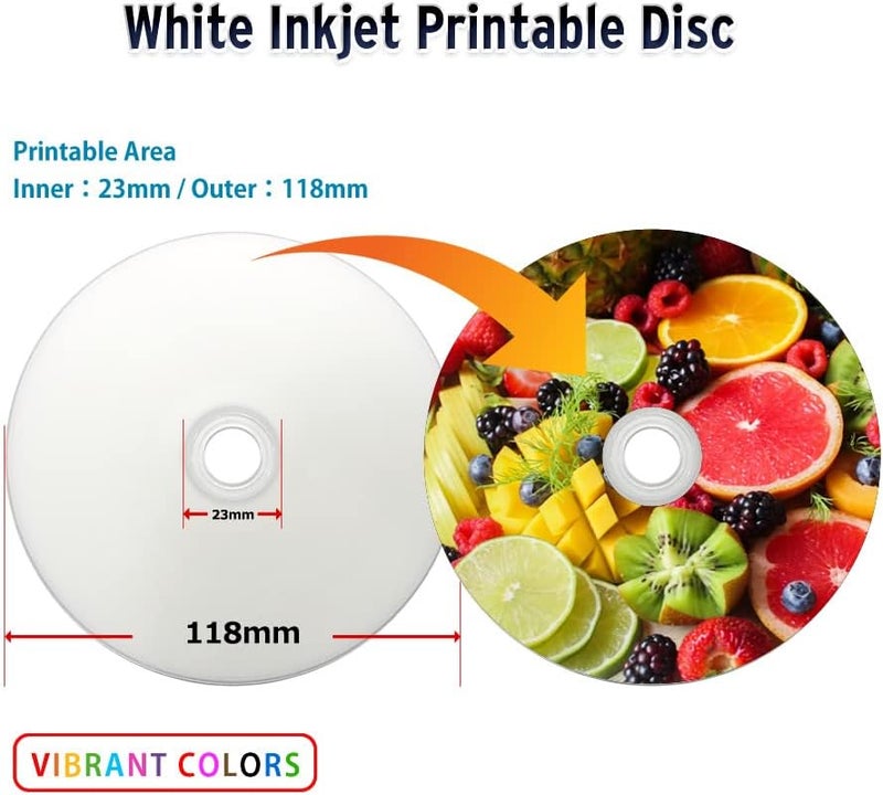 PlexDisc TY Series Blue CD-R 52X 700MB White Inkjet Hub Printable Recordable Media - 50pk Cake Box 66N-214-Y-BX, 50 Discs - Image 3